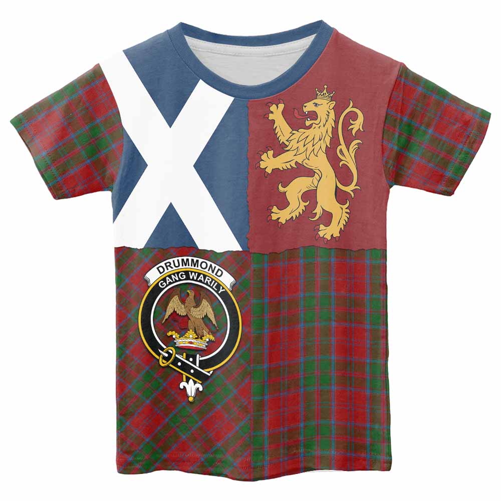Drummond Crest Tartan Kid T-shirt with Lion Rampant Saltire Style - Tartan Vibes Clothing