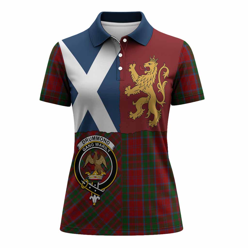 Drummond Crest Tartan Women Polo Shirt with Lion Rampant Saltire Style