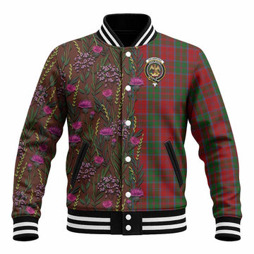 Drummond Family Crest Tartan Baseball Jacket Scottish Thistle Flower Pattern Half Style