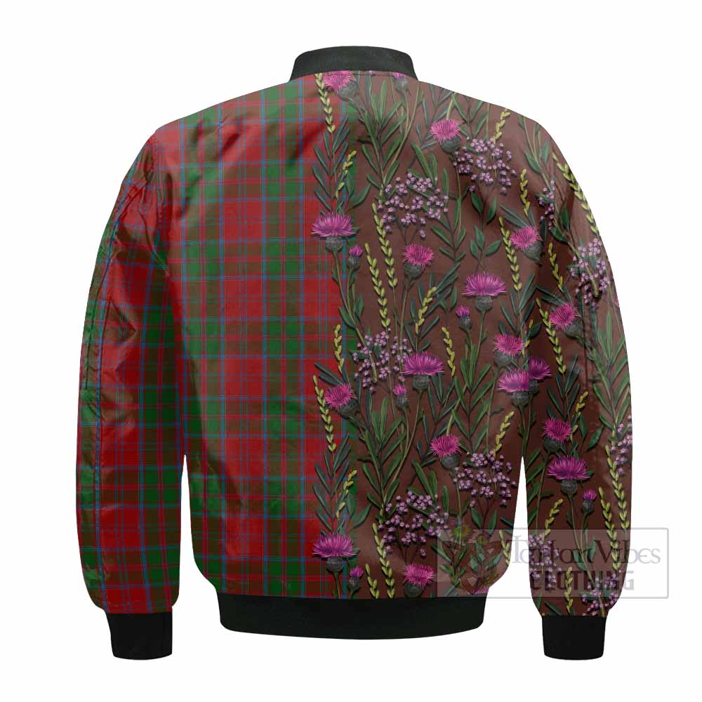 Drummond Family Crest Tartan Bomber Jacket Scottish Thistle Flower Pattern Half Style - Tartan Vibes Clothing
