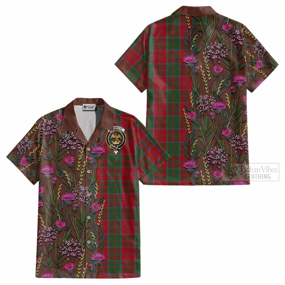 Drummond Family Crest Tartan Cotton Hawaiian Shirt Scottish Thistle Flower Pattern Half Style - Tartan Vibes Clothing