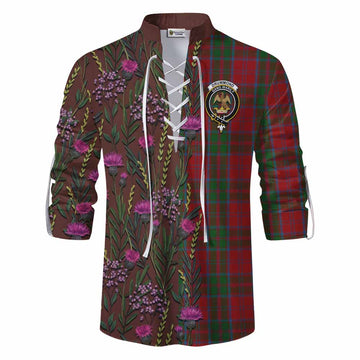 Drummond Family Crest Tartan Ghillie Shirt Scottish Thistle Flower Pattern Half Style - Tartan Vibes Clothing