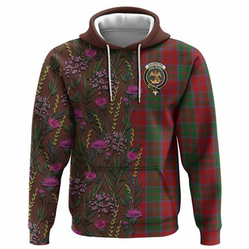 Drummond Family Crest Tartan Hoodie Scottish Thistle Flower Pattern Half Style