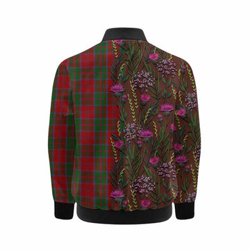 Drummond Family Crest Tartan Kid Bomber Jacket Scottish Thistle Flower Pattern Half Style - Tartan Vibes Clothing