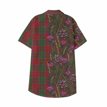 Drummond Family Crest Tartan Kid Hawaiian Shirt Scottish Thistle Flower Pattern Half Style - Tartan Vibes Clothing