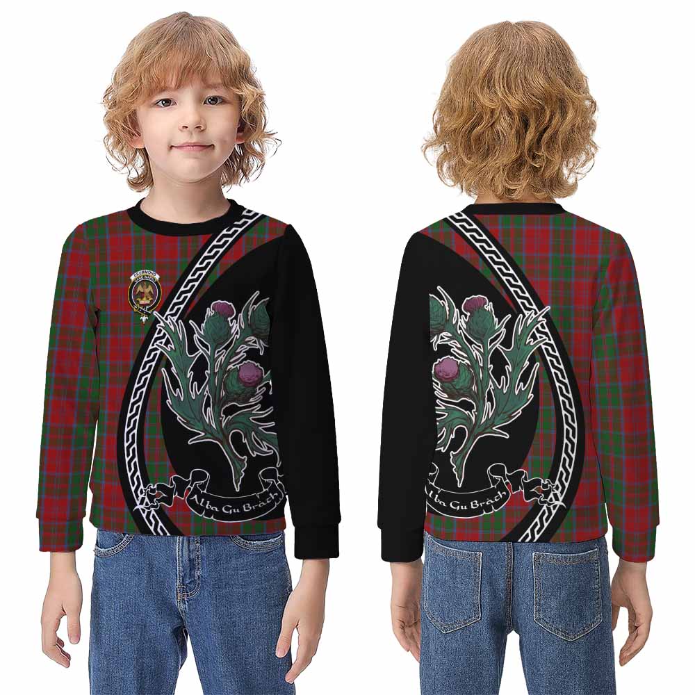 Drummond Family Crest Tartan Kid Knitted Sweatshirt Alba Thistle Inspired - Tartan Vibes Clothing