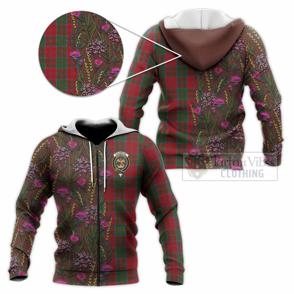 Drummond Family Crest Tartan Knitted Hoodie Scottish Thistle Flower Pattern Half Style - Tartan Vibes Clothing