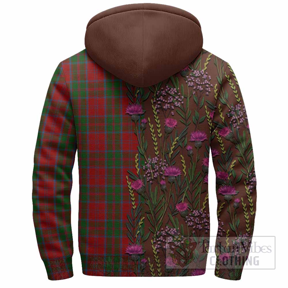 Drummond Family Crest Tartan Sherpa Hoodie Scottish Thistle Flower Pattern Half Style - Tartan Vibes Clothing