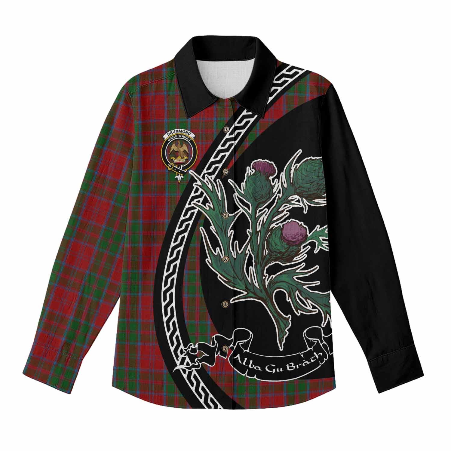 Drummond Family Crest Tartan Women Casual Shirt Alba Thistle Inspired - Tartan Vibes Clothing