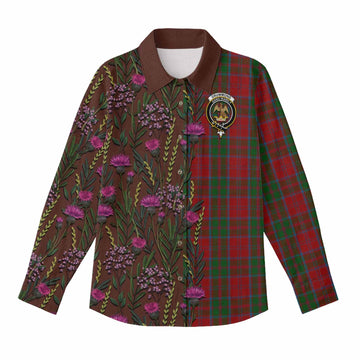Drummond Family Crest Tartan Women Casual Shirt Scottish Thistle Flower Pattern Half Style