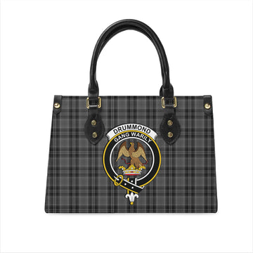 Drummond Grey Tartan Leather Bag with Family Crest