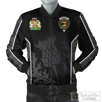 Drummond Grey Tartan Bomber Jacket with Family Crest and Scottish Thistle Vibes Sport Style