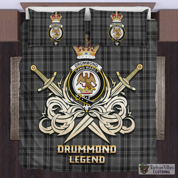 Drummond Grey Tartan Bedding Set with Clan Crest and the Golden Sword of Courageous Legacy