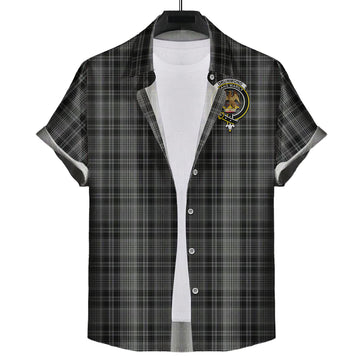 Drummond Grey Tartan Short Sleeve Button Down Shirt with Family Crest