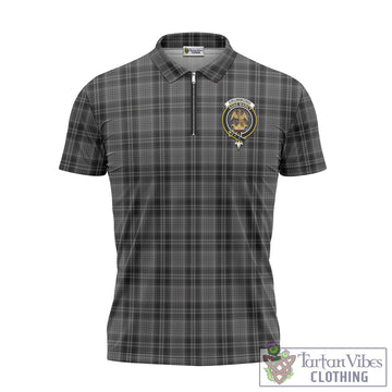 Drummond Grey Tartan Zipper Polo Shirt with Family Crest