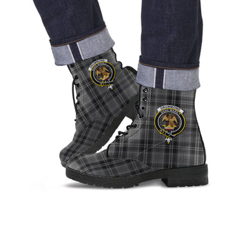 Drummond Grey Tartan Leather Boots with Family Crest