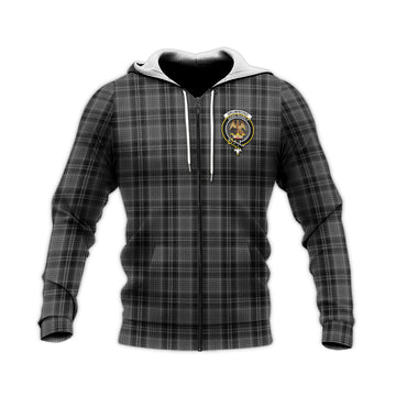 Drummond Grey Tartan Knitted Hoodie with Family Crest
