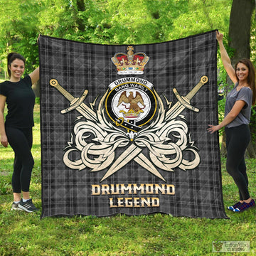 Drummond Grey Tartan Quilt with Clan Crest and the Golden Sword of Courageous Legacy