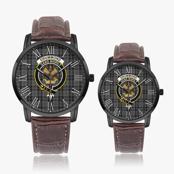 Drummond Grey Tartan Family Crest Leather Strap Quartz Watch