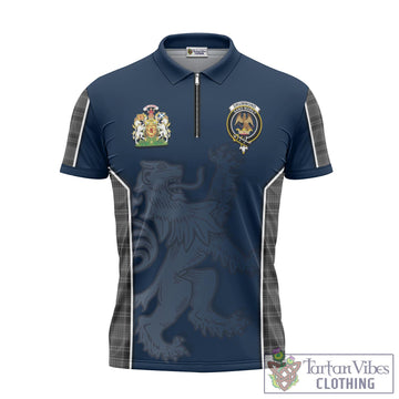Drummond Grey Tartan Zipper Polo Shirt with Family Crest and Lion Rampant Vibes Sport Style