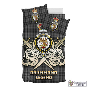 Drummond Grey Tartan Bedding Set with Clan Crest and the Golden Sword of Courageous Legacy