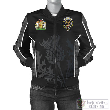 Drummond Grey Tartan Bomber Jacket with Family Crest and Scottish Thistle Vibes Sport Style