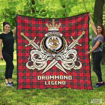 Drummond Modern Tartan Quilt with Clan Crest and the Golden Sword of Courageous Legacy