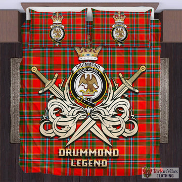 Drummond of Perth Tartan Bedding Set with Clan Crest and the Golden Sword of Courageous Legacy