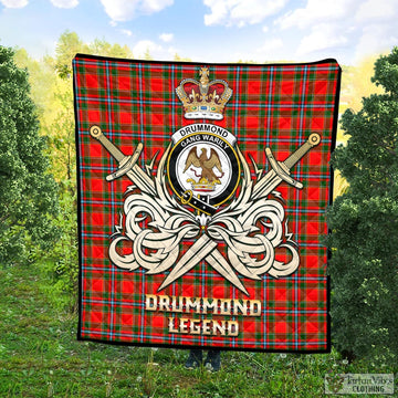 Drummond of Perth Tartan Quilt with Clan Crest and the Golden Sword of Courageous Legacy