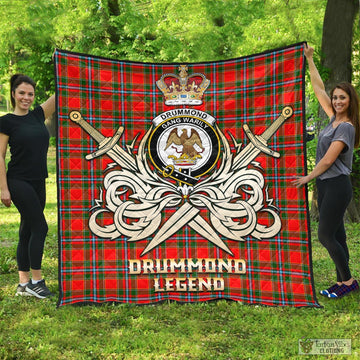 Drummond of Perth Tartan Quilt with Clan Crest and the Golden Sword of Courageous Legacy