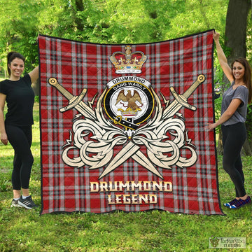 Drummond of Perth Dress Tartan Quilt with Clan Crest and the Golden Sword of Courageous Legacy