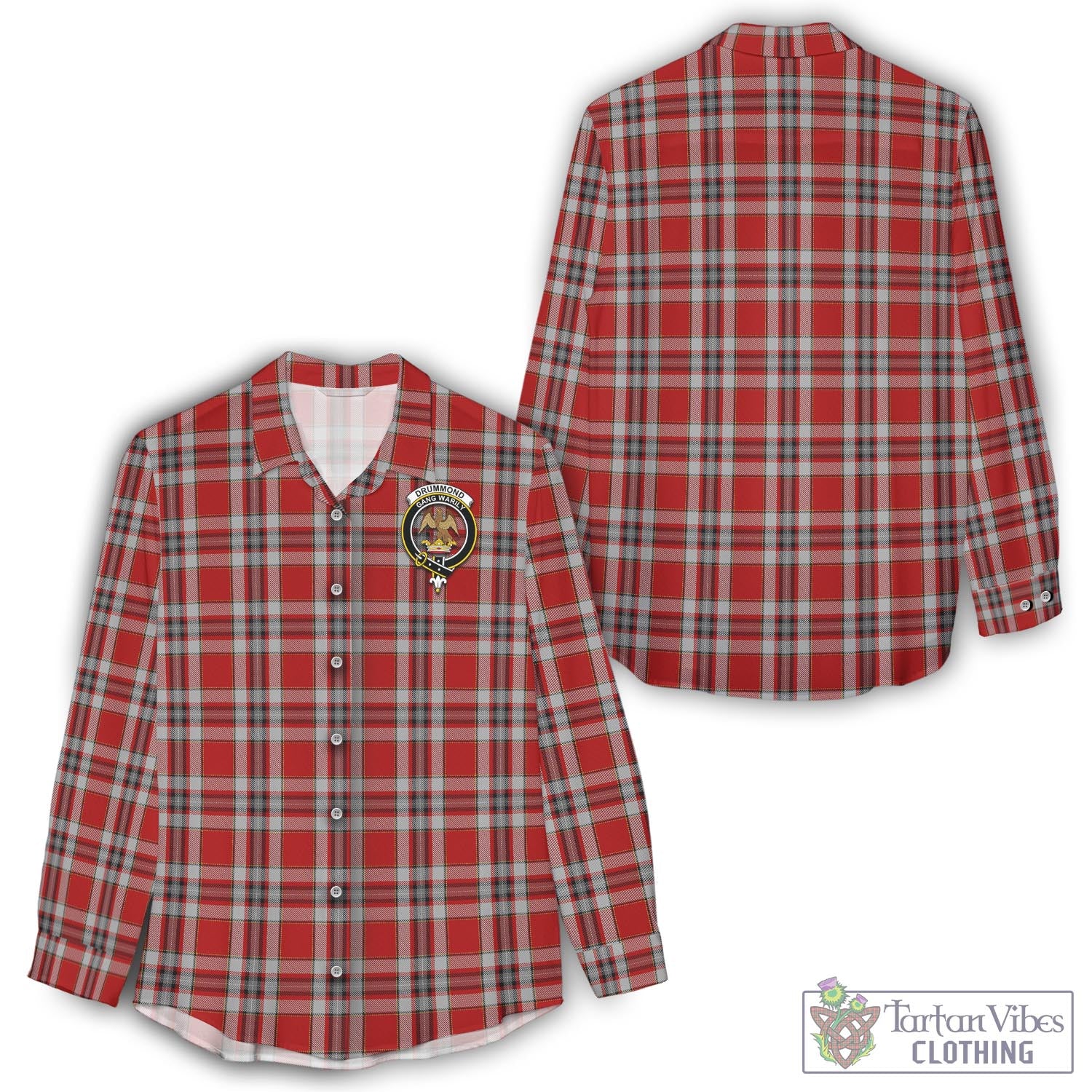 Tartan Vibes Clothing Drummond of Perth Dress Tartan Womens Casual Shirt with Family Crest