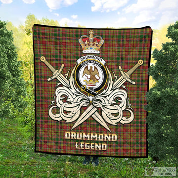 Drummond of Strathallan Tartan Quilt with Clan Crest and the Golden Sword of Courageous Legacy