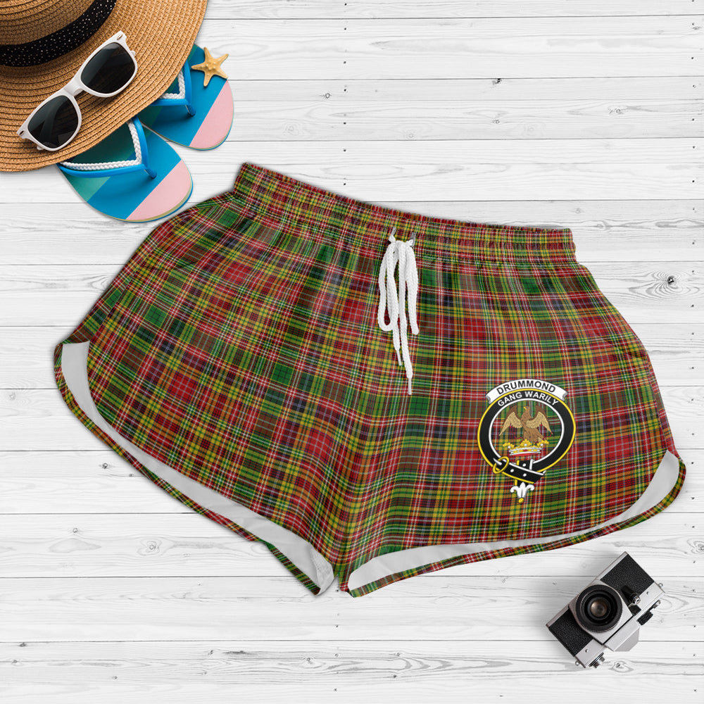 drummond-of-strathallan-tartan-womens-shorts-with-family-crest