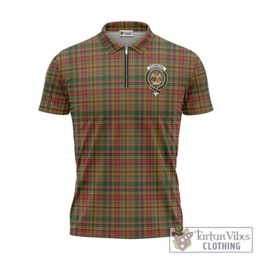 Drummond of Strathallan Tartan Zipper Polo Shirt with Family Crest
