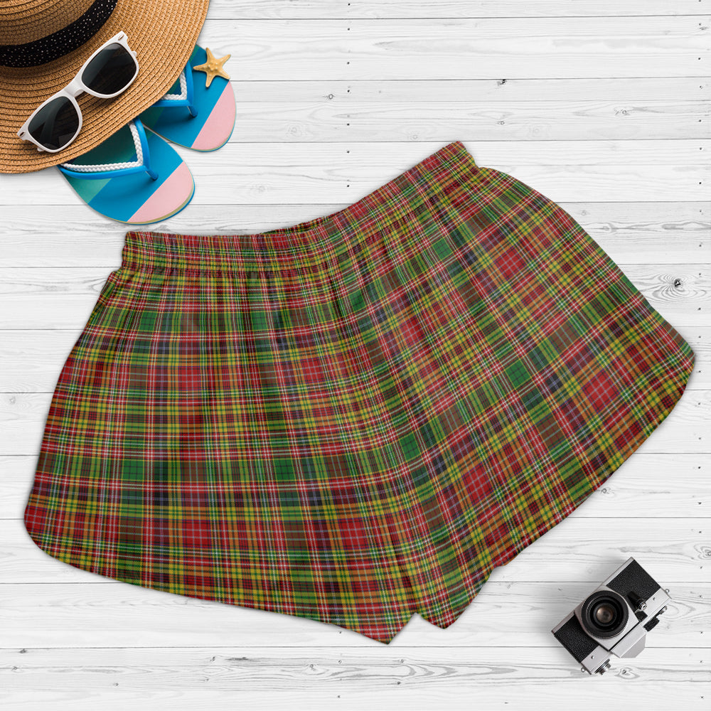 drummond-of-strathallan-tartan-womens-shorts-with-family-crest