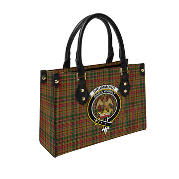 Drummond of Strathallan Tartan Leather Bag with Family Crest