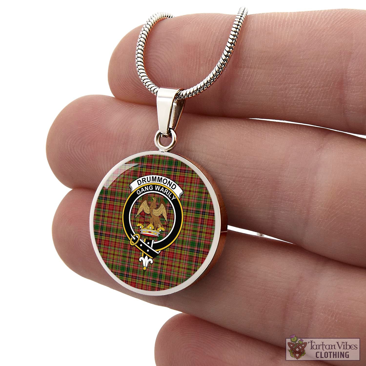 Tartan Vibes Clothing Drummond of Strathallan Tartan Circle Necklace with Family Crest