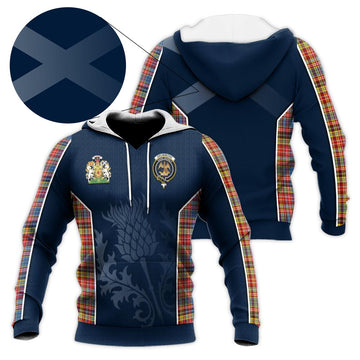 Drummond of Strathallan Modern Tartan Knitted Hoodie with Family Crest and Scottish Thistle Vibes Sport Style