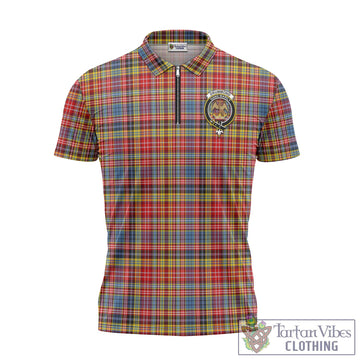 Drummond of Strathallan Modern Tartan Zipper Polo Shirt with Family Crest