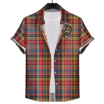Drummond of Strathallan Modern Tartan Short Sleeve Button Down Shirt with Family Crest