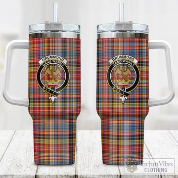 Drummond of Strathallan Modern Tartan and Family Crest Tumbler with Handle
