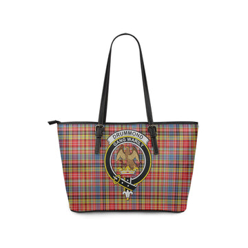 Drummond of Strathallan Modern Tartan Leather Tote Bag with Family Crest