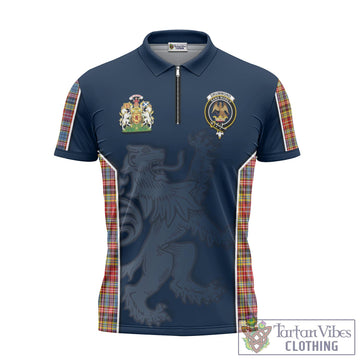 Drummond of Strathallan Modern Tartan Zipper Polo Shirt with Family Crest and Lion Rampant Vibes Sport Style
