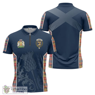 Drummond of Strathallan Modern Tartan Zipper Polo Shirt with Family Crest and Scottish Thistle Vibes Sport Style