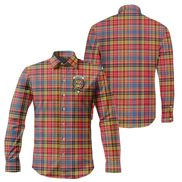 Drummond of Strathallan Modern Tartan Long Sleeve Button Up Shirt with Family Crest