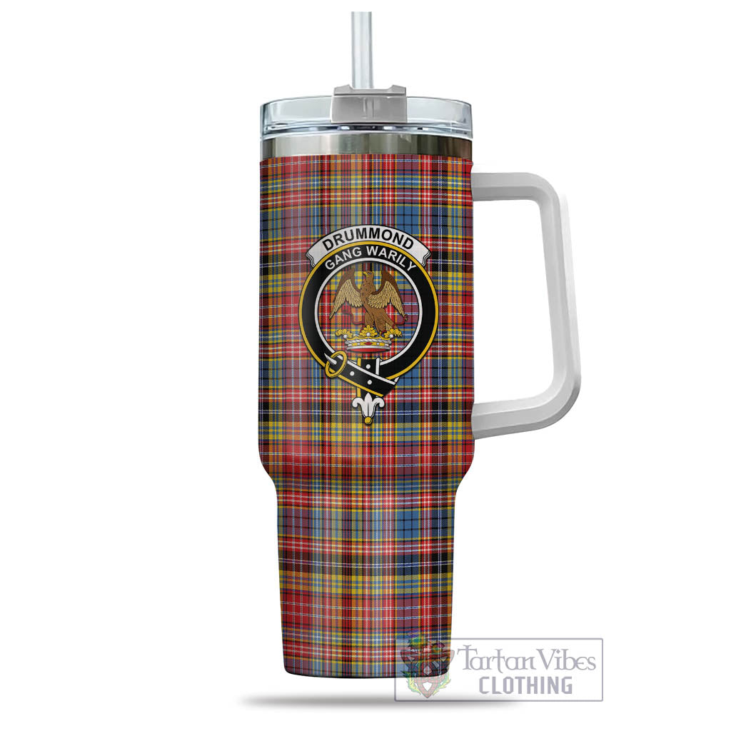 Tartan Vibes Clothing Drummond of Strathallan Modern Tartan and Family Crest Tumbler with Handle
