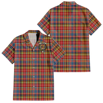 Drummond of Strathallan Modern Tartan Short Sleeve Button Down Shirt with Family Crest