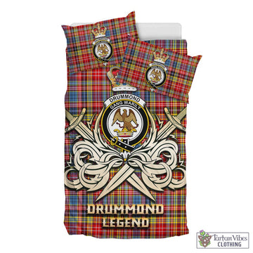 Drummond of Strathallan Modern Tartan Bedding Set with Clan Crest and the Golden Sword of Courageous Legacy