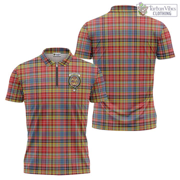 Drummond of Strathallan Modern Tartan Zipper Polo Shirt with Family Crest